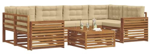vidaXL Outdoor-Sofagarnitur mit Kissen 8 pcs Natur und Beige, Gartenmöbel, modernes Outdoor-Sofa, strapazierfähiges Set, Terrassen-Lounge und Sitzgruppe
