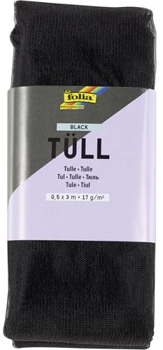 folia 8090 - Tüllstoff in Schwarz, ca. 50 x 300 cm, Tüll zum Basteln, 17 g/m², handwaschbar bei 40°C, Tüllband für DIY Projekte, zum Dekorieren und Verzieren