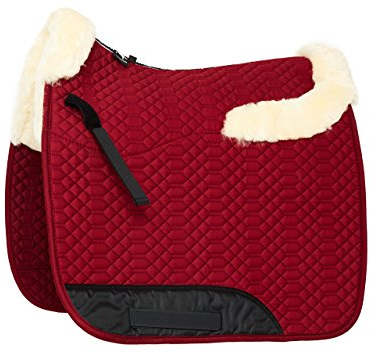 Engel Reitsport | SCHABRA4-D-BOR-MED | Schabracke | Lammfell im Sattelbereich - Half Lined | Steppstoff | Fellkranz vorne & hinten | Dressur | Stoff Bordeaux rot Fell med.