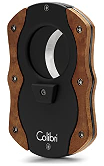 Colibri Cut - Doppel-Guillotine - Zigarrenschneider - Schwarz mit dunklen Holzakzenten - Federauslöser - Bis zu 62 Ringmaß-Zigarren - Ergonomisches Design - Inklusive Geschenkbox