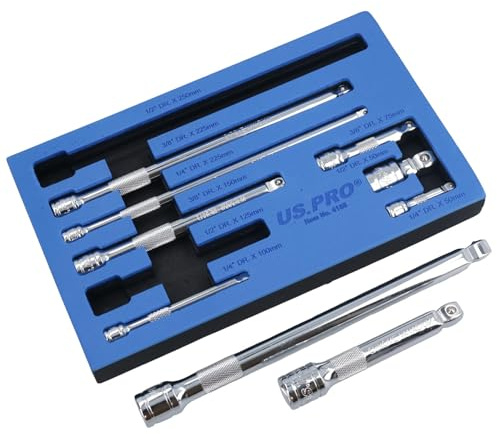 1/4 / 3/8 and 1/2 Drive Wobble Extension bar 9pc Set 50mm - 230mm