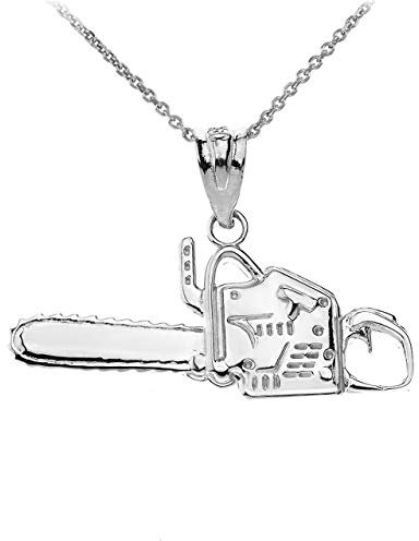 High Polish Sterling Silver Chainsaw Chain Saw Charm Pendant Necklace, Sterling Silver