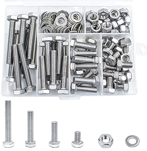 M6 Sechskantschrauben Set 304 Edelstahl Maschinenschrauben 120 Stück Gewindeschrauben Schrauben Set mit Aufbewahrung Box Bolzen und Muttern Unterlegscheiben Sortiment Kit M6 x 10-40mm