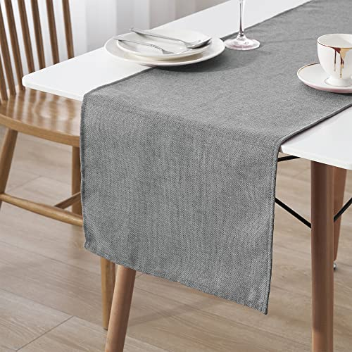 Decomira Tischläufer wasserabweisend Leinen-Optik - Fleckschutz, abwaschbar - Als Garten-Tischdecke Outdoor für Esstisch - Dunkelgrau - 40x140 cm