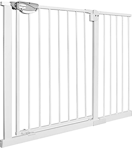 NAIZY Türschutzgitter für Kinder, N Stop Safety Gate Treppenschutzgitter mit Ohne Bohren und Metall Gitter/Erweiterbar mit separater Verlängerung / 105-115 cm breit - Weiß