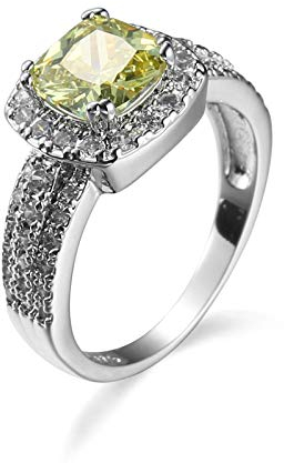 Banemi Ring Versilbert Frauen, Ringe Zierlich Damen Gelb Zirkonia Quadratische Form Damen Partyschmuck Größe 57 (18.1)