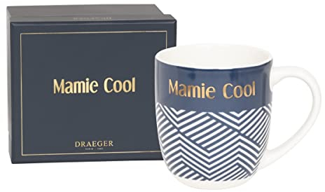 DRAEGER PARIS 1886 | Mug Céramique 320 ml Bleu Mamie Cool | Cadeau Famille Noël Anniversaire | Humour & Amour | Design Chic Géométrique | Lavable Lave-vaisselle | Coffret Cadeau Élégant