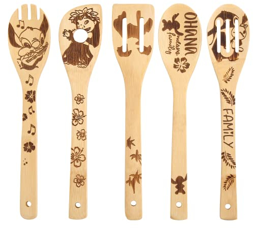 Cuillères en bois Stitch pour la cuisine – Cadeau parfait pour femme, accessoires de cuisine antiadhésifs, décoration de point pour cuisine, cadeau de Saint-Valentin de qualité supérieure, cadeau de