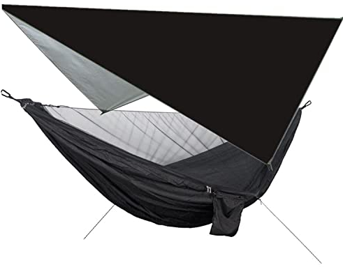 Outdoor Hängematte mit Moskitonetz und Regenfliege Schnell Trocknende Fallschirm Nylon Camping Hängematte Zelte für Trekking, Reise, Strand, Garten
