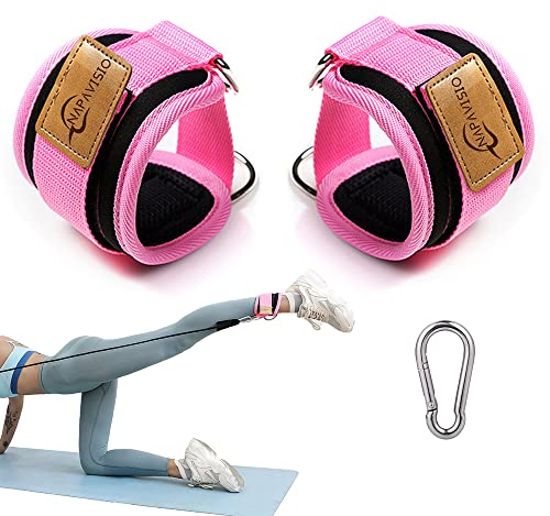 Fußschlaufen Kabelzug, 2 Stück Fußschlaufen mit D-Ringen Fußmanschetten und Karabiners, Ankle Straps für Fitness Training, Fußmanschetten kabelzug für Männer und Frauen Beinstrecker