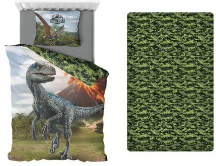 Aymax Jurassic World 3er-Pack Kinder Bettwäsche-Set, Bettbezug + Kissenbezug + Spannbettlaken 90 x 190 cm