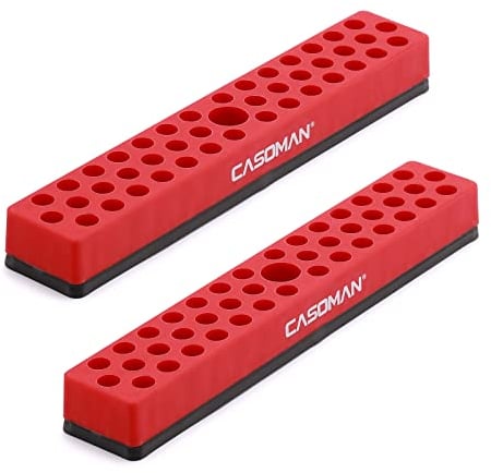 CASOMAN 2PCS 1/4 Hex Bit Organizer with Magnetic Base - Red, 86 Hole Bit Organizer with Strong Magnetic Base, Magnetic Bit Organizer for Your Specialty