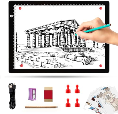 A4 Leuchttisch, Ultra-dünne Magnetisch Leuchtplatte,Typ-C-USB-Stromkabel Stufenlose Helligkeit dimmbar Tracing Light Pad für Zeichnen,Diamond Painting, Jäten von Vinyl,Tätowierung,Röntgenbetrachtung