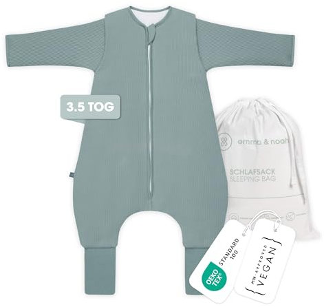 emma & noah Baby Schlafsack mit Füßen 3.5 TOG, Strampelsack für den Winter, Bio-Baumwolle, Abnehmbare Ärmel, Umschlagbare Beinchen (Essential Mint, 80 cm)