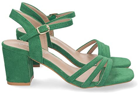 shoes&blues.es 72120-Sandalia de Tacon para Mujer, Comoda, con Palas Finas, Talon Abierto, y Cierre de Hebilla, Primavera Verano 2023. Talla 37 Verde