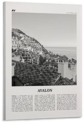 Avalon-Druck Schwarz-Weiß-Kalifornien, Avalon-Poster, Avalon-Foto, Santa Catalin, Leinwand-Poster und Rahmen, 30 x 45 cm