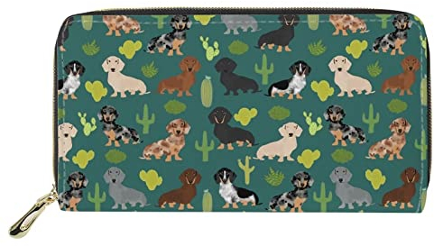 UOIMAG Damen-Geldbörse, PU-Leder, Kreditkartenhalter, Münztasche, Reise-Organizer-Taschen, Dackel Kaktus, ONE SIZE-20x11x2.5CM