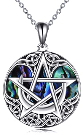 YAFEINI Wiccan Pagan Halskette für Damen Pentagramm Kette 925 Silber Norse Runen Hecate Anhänger Amulett Wikinger Schmuck Geschenk für Herren (Pentagramm Kette)