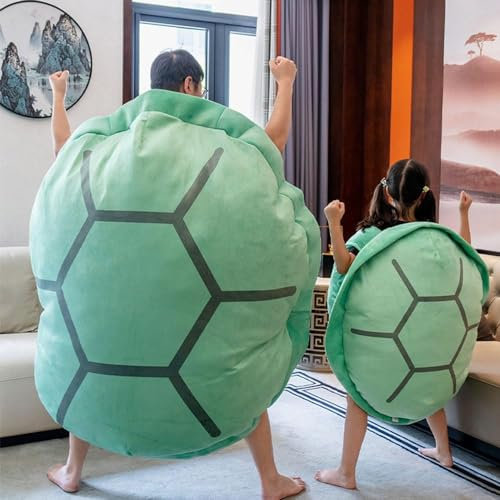 Turtle Power Shell, riesiges Schildkrötenkissen, tragbar, tragbar, Schildkrötenmuschel-Kissen, lustiges Cosplay-Plüschspielzeug, Geschenk für Kinder und Erwachsene (grün, 60cm)