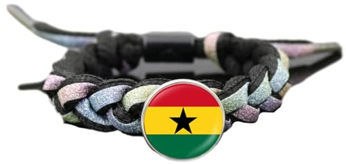 Ghana-Flaggen-Armband,Flaggensymbol-Druckknopf-Armreif,Handgefertigtes,Perlengewebtes,Mehrschichtiges,Verstellbares Armband,Nationaler Manschettenseil-Armbandschmuck,Für Mann Und Frau,Besonderes