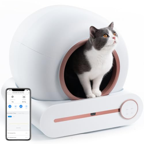 Bamboosang Self Cleaning Litter Tray: Automatic Litter Box, 65L Extra Large with APP Control & Safety Protection & Odor Removal, Closed Smart Cat Toilet with Mat for Multiple Cats