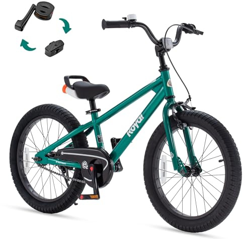 RoyalBaby EZ Kids Bike, 18 Inch Wheel Bicycle with Quick Release Crank for Beginners Easy Learn Biking, Boys Girls Ages 5-9 Years, Green