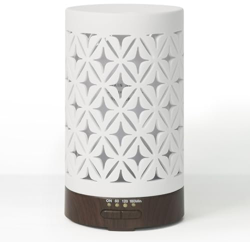 Earnest Living Diffusor für ätherische Öle für Zuhause, weiße Keramik, 100 ml, Aromatherapie-Diffusor mit 4 Timern, 7 Nachtlichtern und automatischer Abschaltfunktion (kein Piepton!) für ätherische