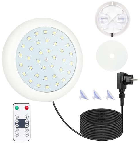 KWODE LED éclairage de piscine avec aimant, mini sous - marine, lumière de piscine suspendue à LED, blanc froid 10W étanche ip68, 12V, câble de 7M pour piscine de montage de cadre (Avec télécommande)