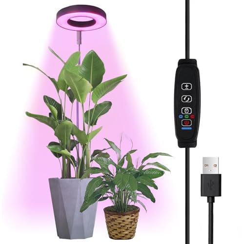 Grow Lights for Indoor Plants, Full Spectrum LED Grow Light with Timer, 48 LEDs Adjustable Plant Lamp for Seedlings & Succulents, 10 Dimming Levels, Auto On/Off (3/9/12H)