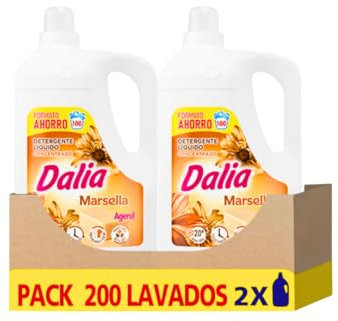 Dalia | Detergente Líquido para Lavadora Quitamanchas incluso en Agua Fría | Ropa Blanca y de Color | Fragancia duradera | 2x100 Lavados | Formato Familiar (Marsella)