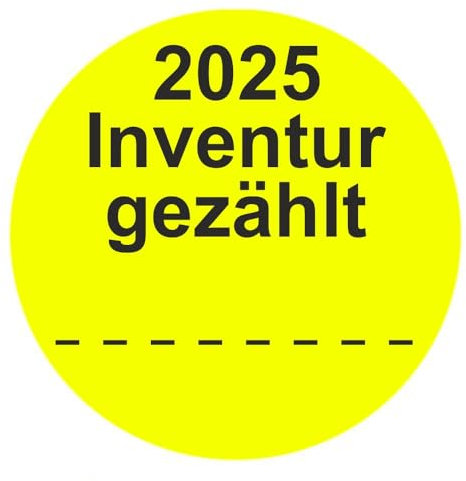 Inventuretiketten, Inventuraufkleber 2025 Inventur gezählt - Durchmesser 50 mm - 1000 Stück (Leuchtgelb)
