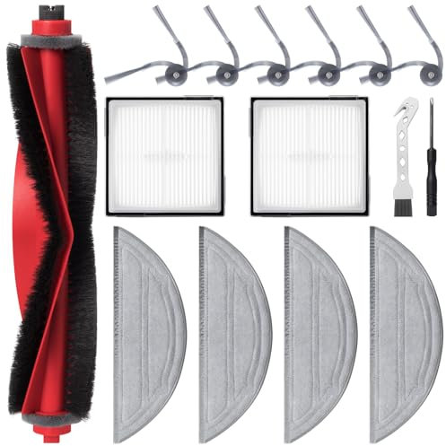 Jegehoyo Accessories Kit for Roborock Q10 S5 / Q10 S5+ Robot Vacuum Replacement Parts, 1 Main Brush, 2 Filters, 4 Mop Pads, 6 Side Brushes, 1 Cleaning Brush, 1 Screwdriver