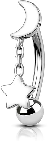 Agrewd Rook Piercing Schmuck G23 Massives Titan Augenbrauen Piercing Schmuck 16G Innengewinde Tragus Ohrringe 8mm Stern & Mond Augenbraue Bar Knorpel Ohrringe für Damen Herren