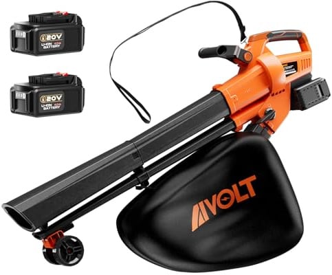 AIVOLT Souffleur de Feuilles sans Fil 3 en 1 Aspirateur Broyeur de Feuilles Mortes avec 2 x 20V 4.0Ah Batterie, Bandoulière, Sac de 40L et 2 Chargeurs pour Jardin Extérieur