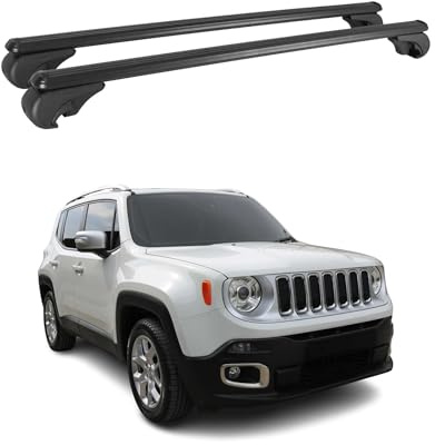OMAC Dachträger für Jeep Renegade 2015-2025 Aluminium 2-teilig Schwarz | TÜV/DIN 75302:2019 geprüft, Abschließbar, bis 75 kg Traglast, Querträger, Grundträger