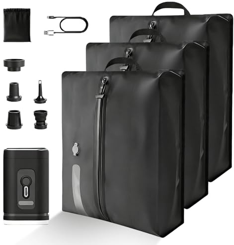 Bolsas de compresión de poliuretano termoplástico con válvula para bomba o manual, de nailon 70D, impermeable, para ropa en maletas, mochilas, equipaje de mano (3 paquetes con bomba de batería de 2400