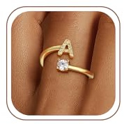 Fezodo Ring Damen Gold, 14K Gold Vergoldet Ring mit Buchstaben Personalisiert Zirkonia Ringe Wasserfest Ringe Goldschmuck Valentinstag Geschenke für Frauen Freundin Mädchen