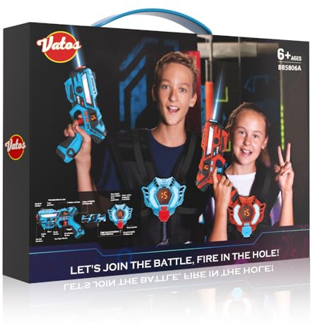 VATOS Laser Tag 360° Sensors Set of 2 players, 2.4GHz Rechargeable Infrared Real-time Data Display Laser Tag Gun, Fun Family Group Activity Game Toy Guns for Kids Teenage Gifts Age 6+