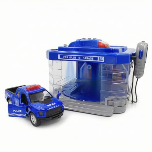 Milageto Station Lavage Jouet Lumineux Garage Jouet avec Voiture Pratique pour Enfants , Station De Police avec Voiture De Police