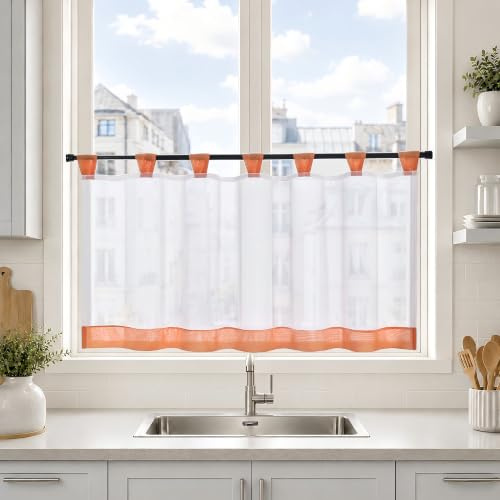 Joyswahl Bistrogardine Voile Schlaufen Scheibengardine Mia 60x90cm Orange | Gardinen Küchen Transparenter Vorhang,1er Pack,Küchengardinen modern,Kurzgardine,Kurzstores Küchenfenster