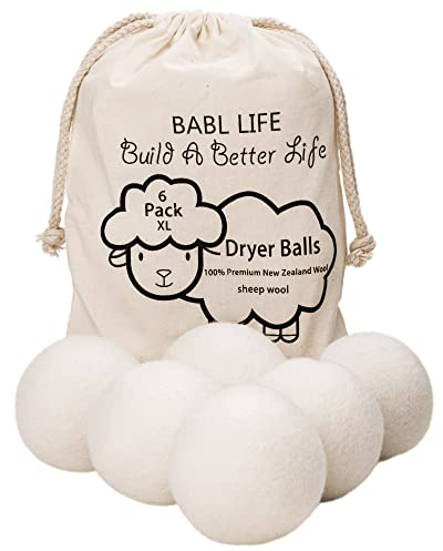 Updated Version(Made of The Latest Shearing) Wool Dryer Balls Pack of 6 XL,Premium Reusable New Zealand Natural Fabric Softener,Saves Drying Time, Handmade Dryer Balls…