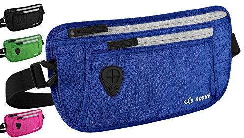 SAO ROQUE ® Bauchtasche Damen Herren (S) Reisepasshülle Gürteltasche Reise Gadgets mit RFID Blocker, Hüfttasche stylisch, Geldgürtel flach (Blau)