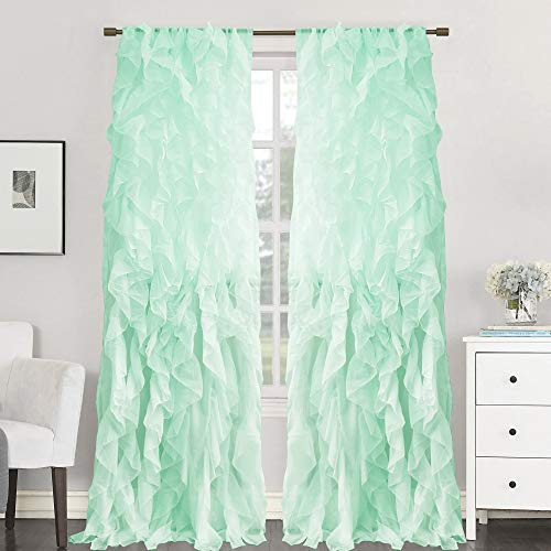 Sweet Home Collection Vorhang, Voile, vertikal, gerafft, 213 x 127 cm, 2 Stück. Shabby Chic 84 x 50 Mint