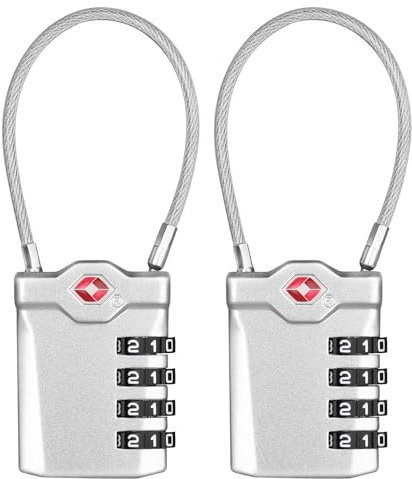 ZHEGE TSA Schlösser, Gepäckschloss, 4 Stellig Zahlenschloss Koffer, Kabelschloss, Kofferschloss, Reiseschloss, Kleines Vorhängeschloss Zahlen für Gepäck, Rucksack und Spind (2 Stücke, Silber)