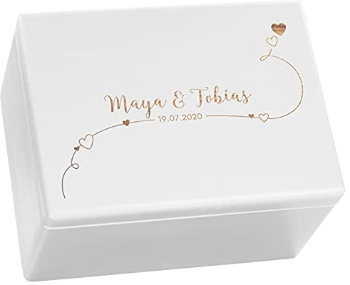 LAUBLUST Personalisierte Hochzeitskiste Erinnerung mit Herzen - Hochzeits Erinnerungsbox mit Gravur - Willich Serie | Erinnerung Hochzeit - FSC® (Weiß ohne Verschluss, ca. 40 x 30 x 24 cm | XL)
