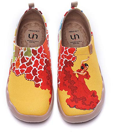 UIN Viva la Vida Damen Slip On Schuhe Bunter Reiseschuh Wanderschuhe Sneaker Leicht Loafer Shoes Reise Schuhe Segelschuhe Canvas Gelb(37)