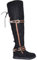Stivali Donna Indianini Nero Scamosciati Alti sopra al Ginocchio Frange Zeppa Interna 5 cm Cinturino Fibbia Moda Ibiza (39 EU)