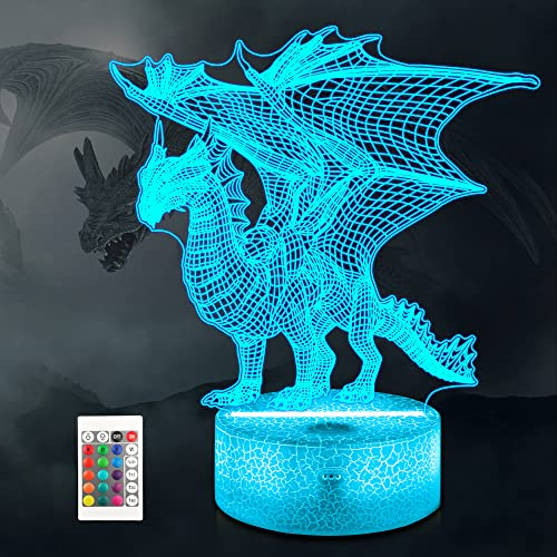 Ammonite Drachenlampe für Kinder, 3D Drachen Nachtlicht, 16 Farben mit Fernbedienung Kinderzimmer Dekor als Weihnachtsgeburtstagsgeschenk für Jungen Mädchen
