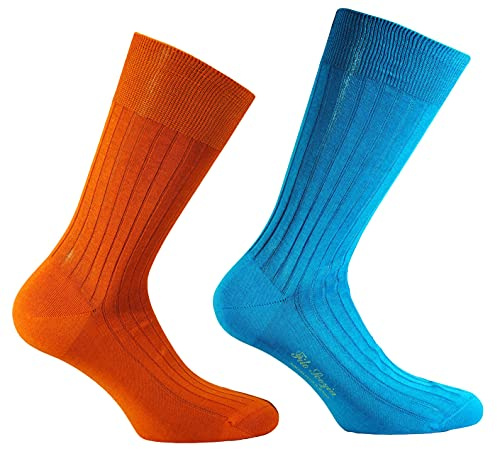 (2 PAIA) Calze uomo corte a coste in pregiatissimo cotone 100% filo scozia MODA - 100% made in (Brescia) Italy