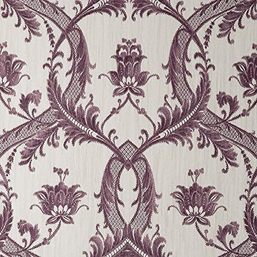 Damask Wallpaper Textured Heavyweight Vinyl Purple Glitter